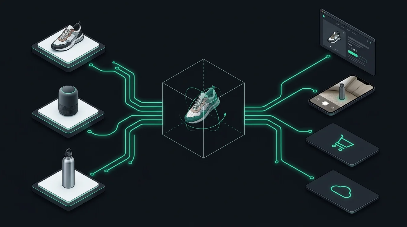 Multi-channel e-commerce 3D product visualization flow from photos to WebGL and AR